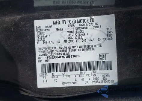 2007 Ford Explorer Eddie Bauer z USA, uszkodzony, nr VIN 1FMEU64E97UB33678